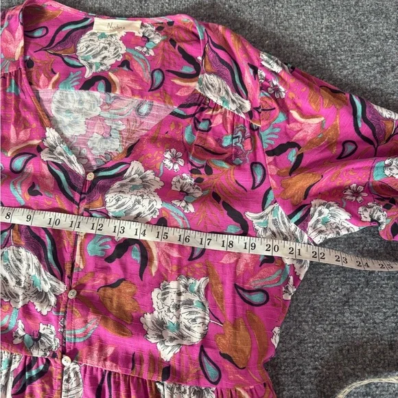 Nurture‎ Westbound Floral Midi Dress Boho Chic Pink Tiered V Neck Size XL rayon - Picture 9 of 14